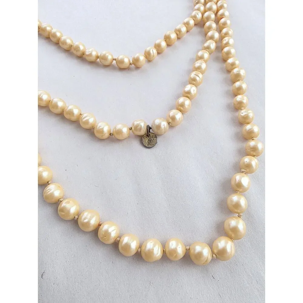 Chanel Gold-Plated Vintage 1981 Faux Baroque Pearl Necklace 64